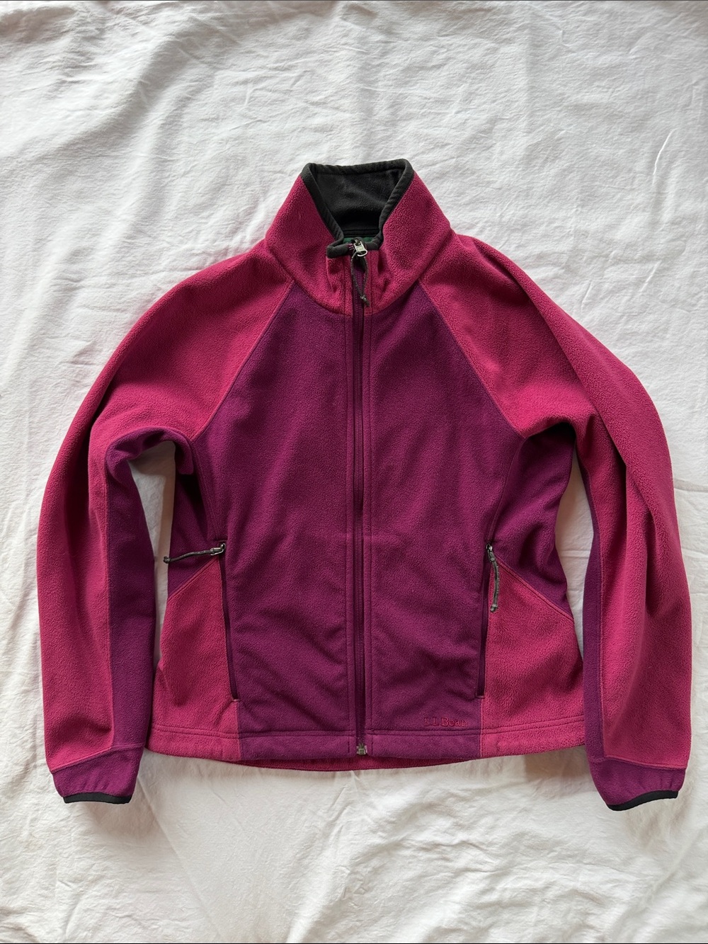 L.L. Bean Two-Tone Raspberry Magenta Full-Zip Fleece Jacket